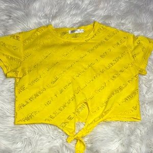 Yellow kids crop top sheer lettering